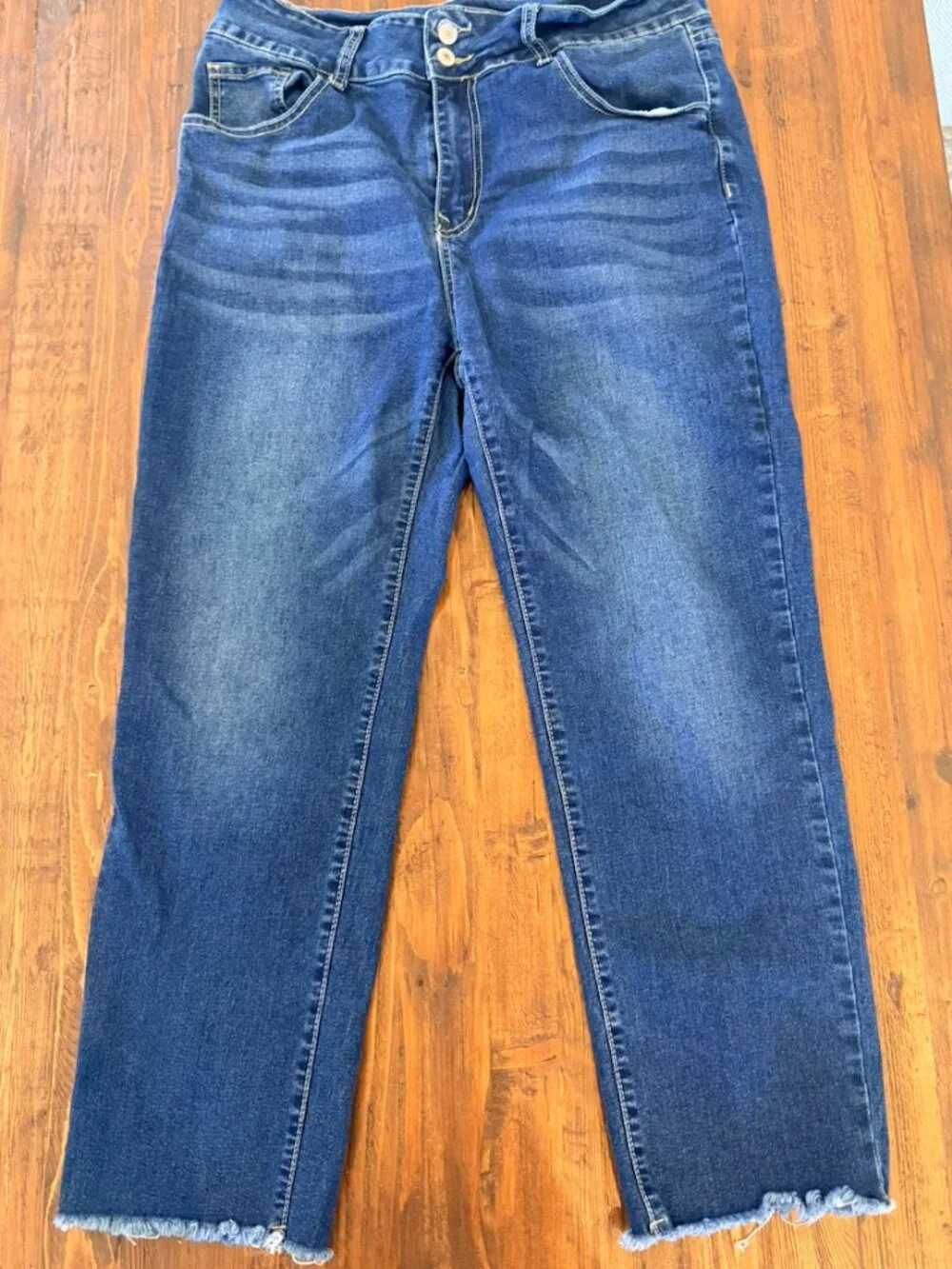 Sidefeel High Waist Straight Leg Ankle Jeans | Raw Hem | Size 14